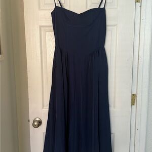 Elegant Navy Blue Spaghetti Strap Dress